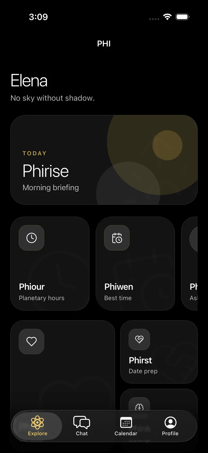The Phiverse home screen
